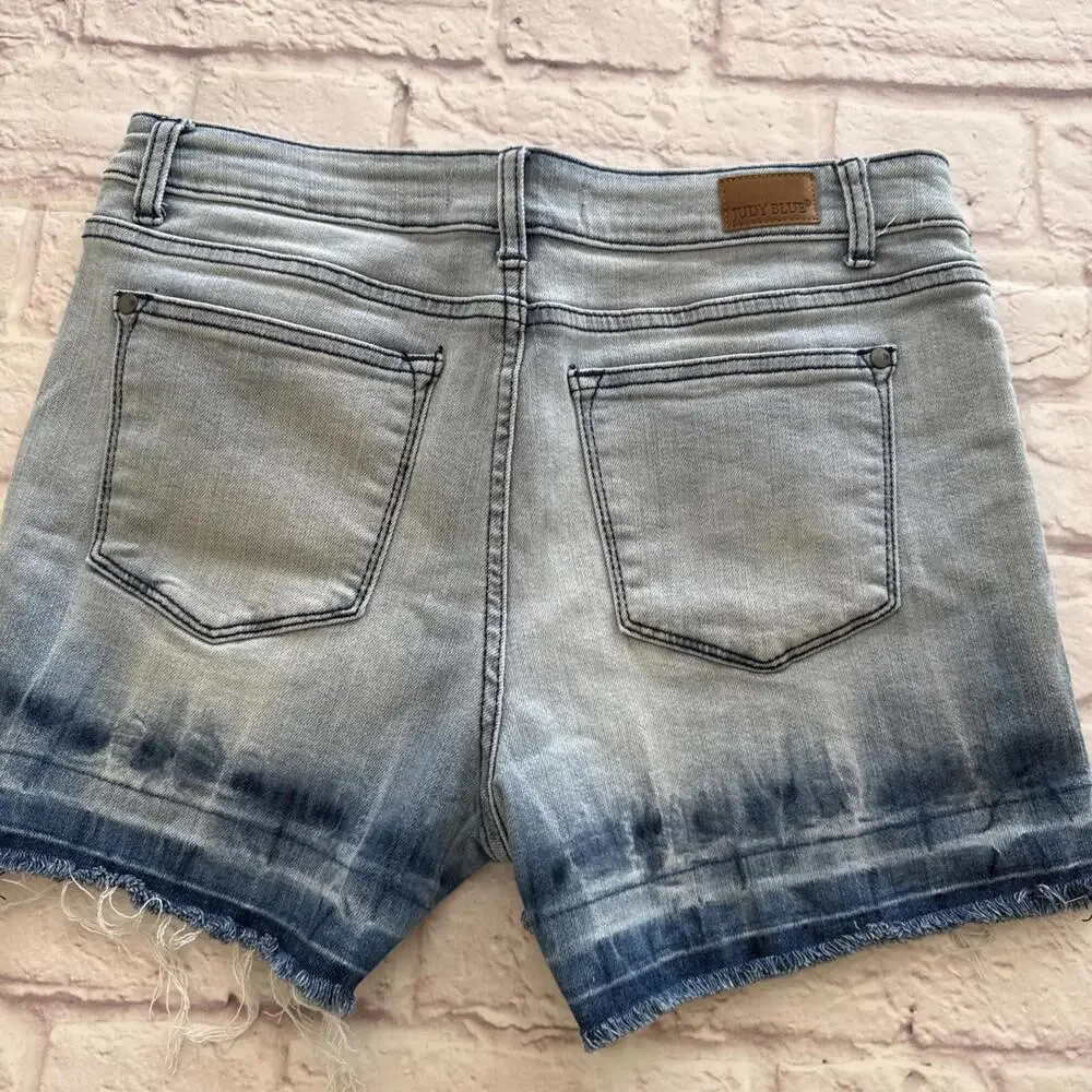 Judy Blue Dip Dye Ombre Denim Jean Boho Cowgirl Festival Frayed Cut Off Shorts L - Picture 5 of 7
